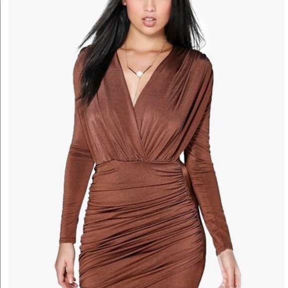 Slinky Wrap Long Sleeve Bodycon Dress 
